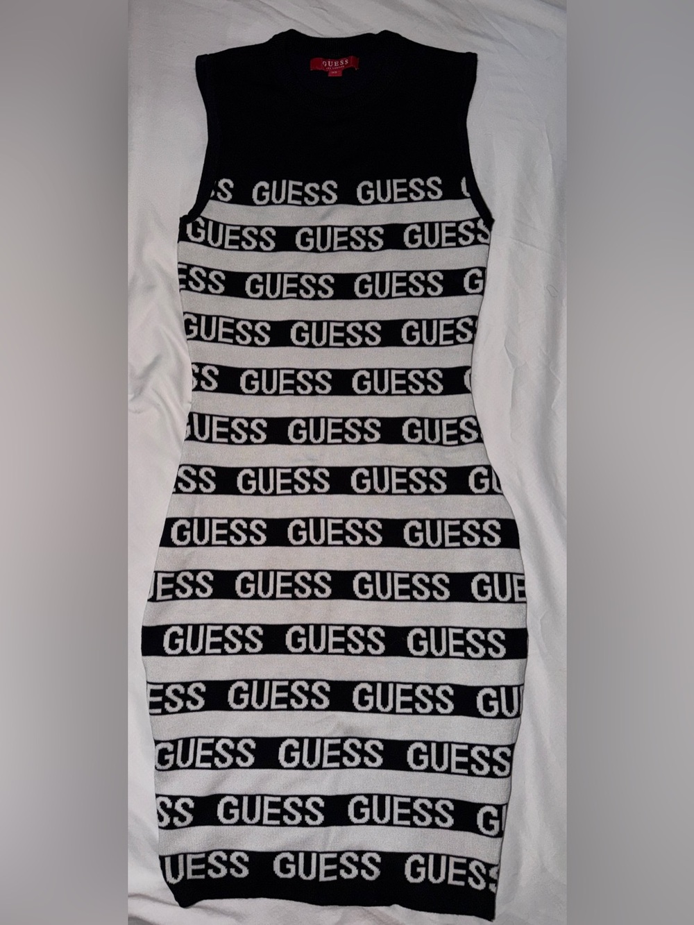 Guess Black & White Striped Logo Mini Dress